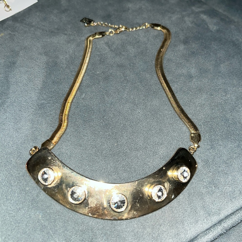 Statement Necklace & Earrings Dented Gold Choker